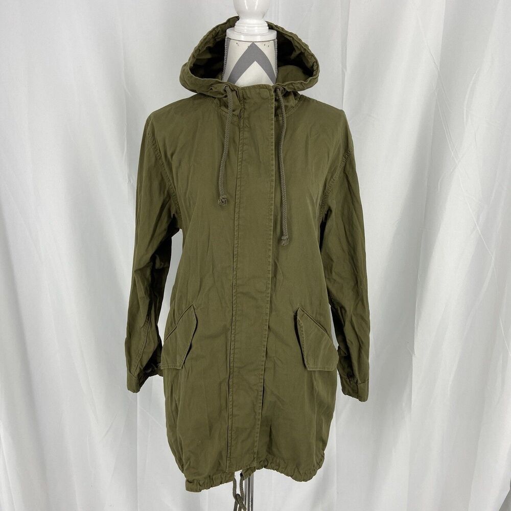 BP Womens Military Jacket Green Full Zip Flap Pockets Long Sleeve Collar Medium